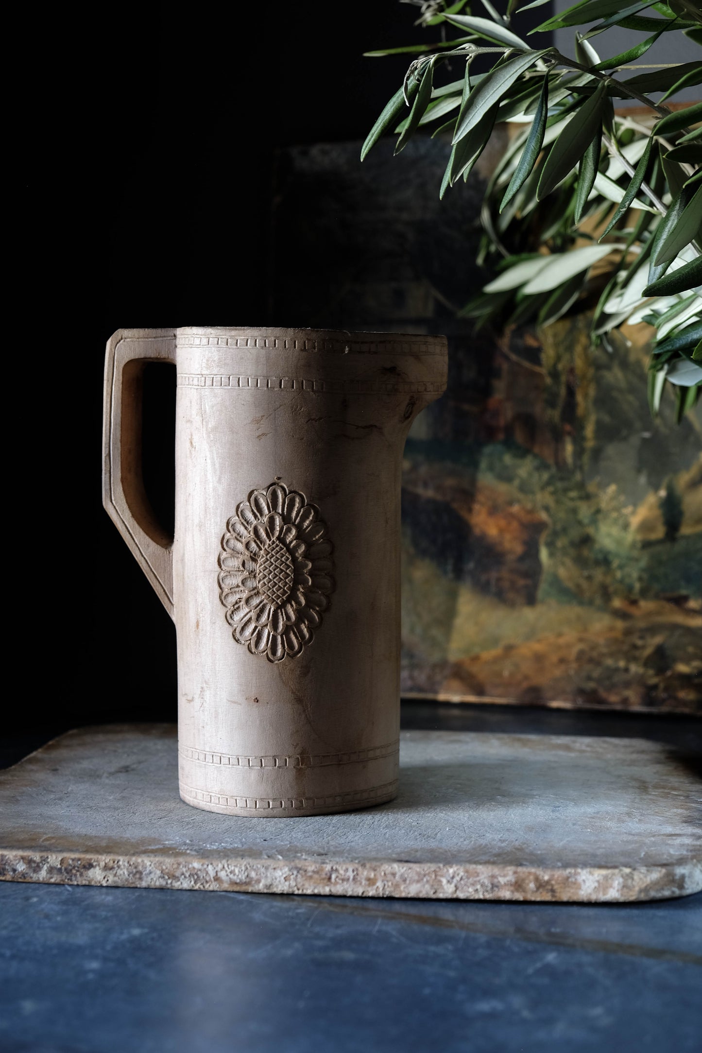 Vintage Carved Wooden Pitcher