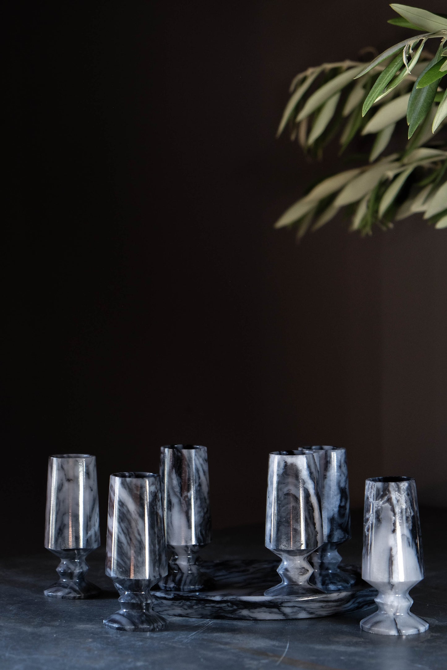 Stemmed Marble Shot Glass Set of 6