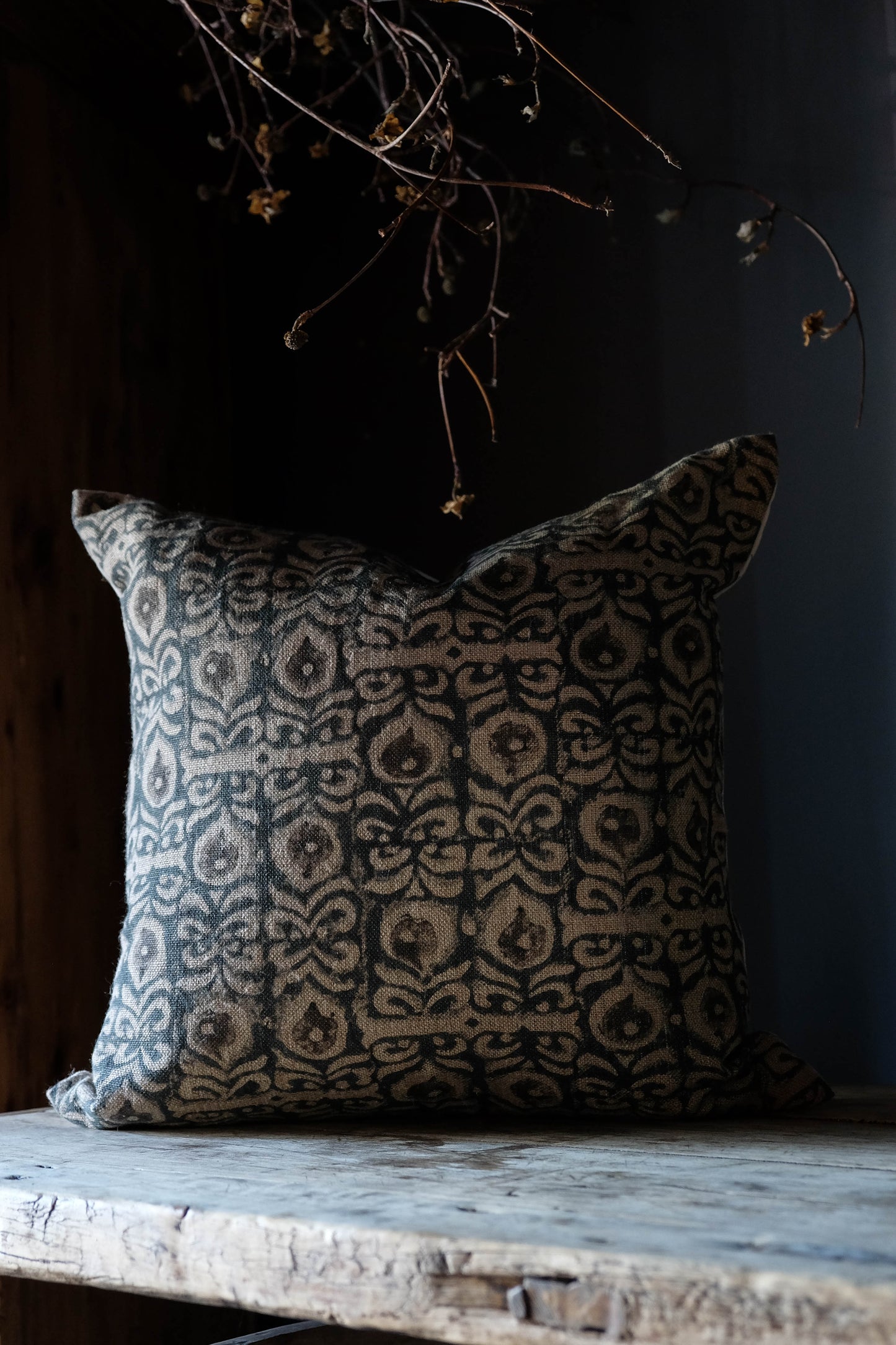 Forest Linen Block Print Pillow