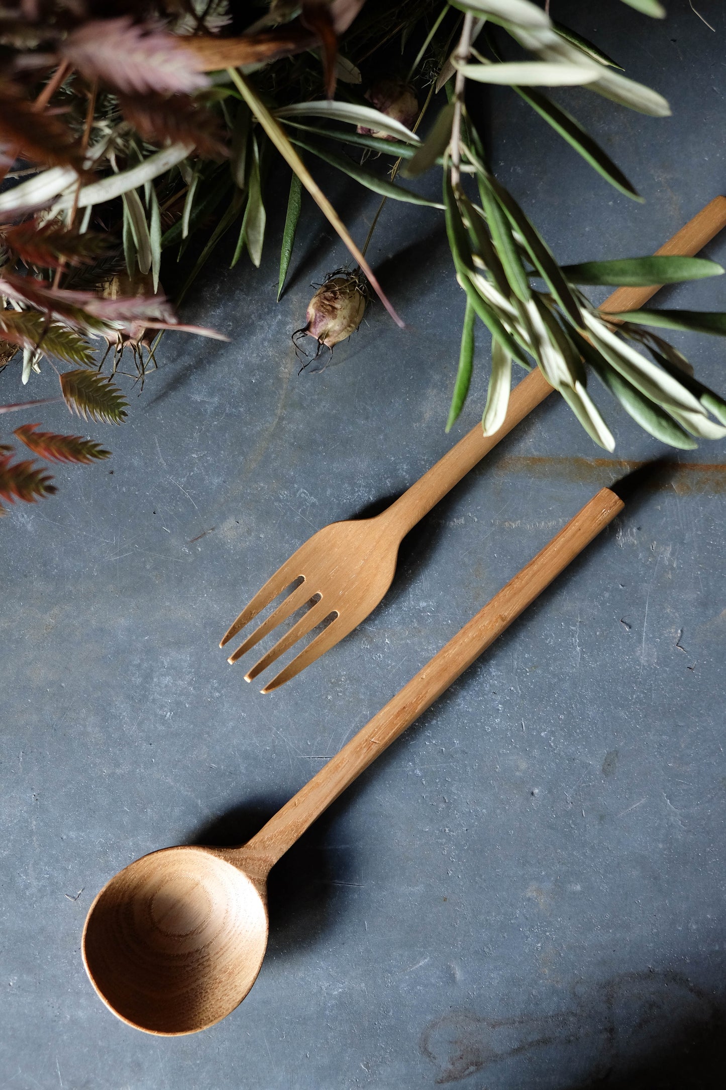 Chestnut Fork & Spoon Salad Servers