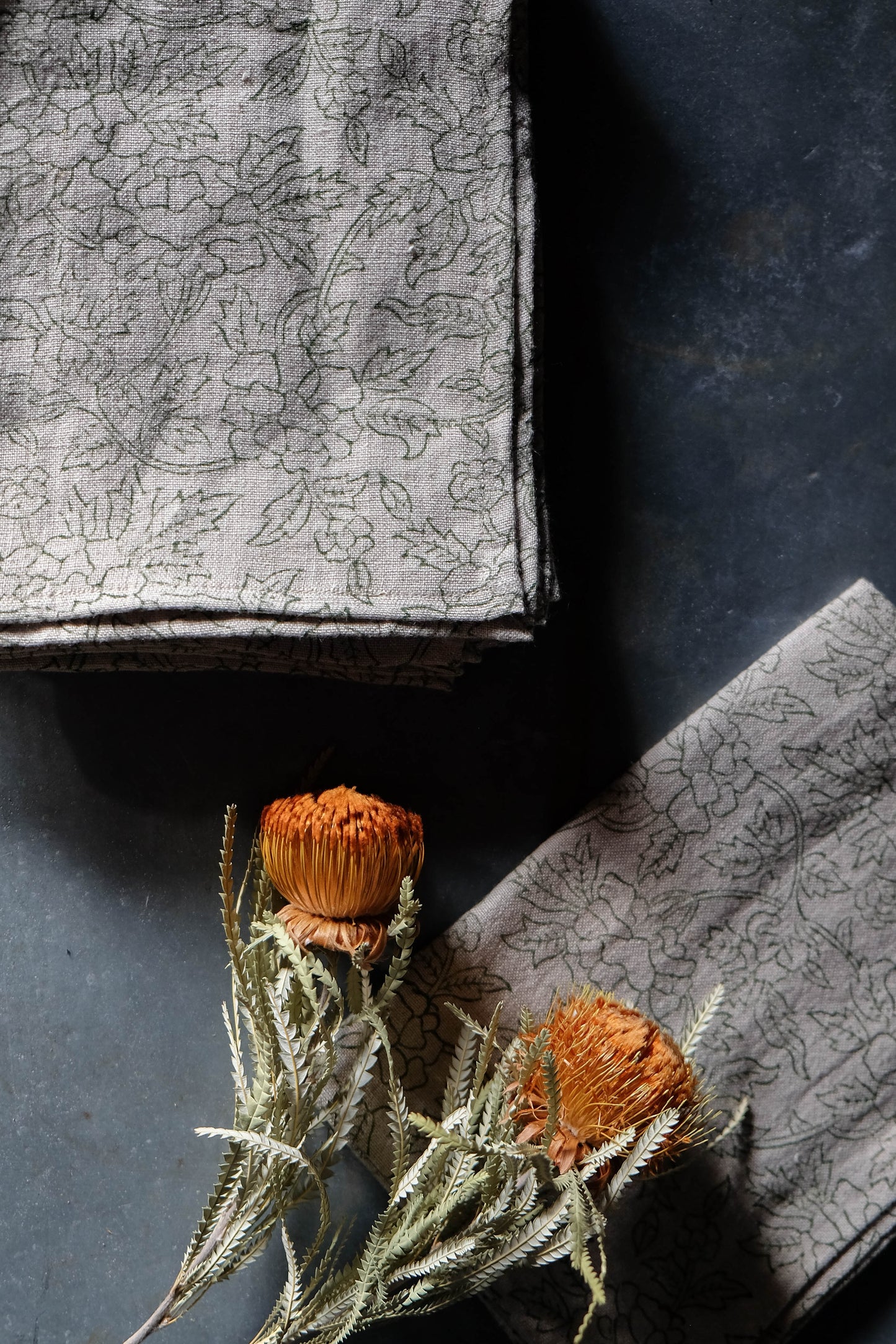 Linen Block Print Tea Towel