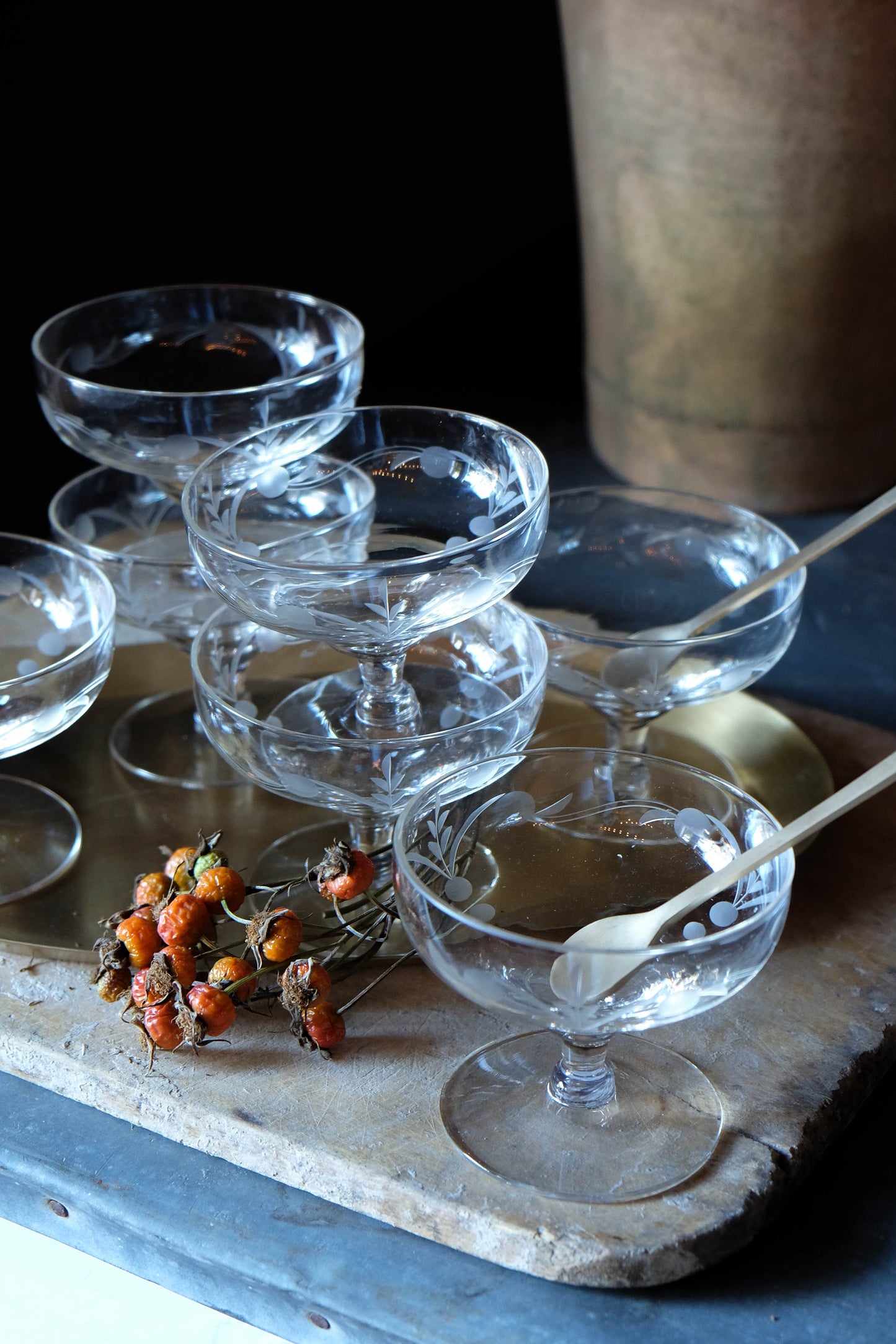 Vintage Etched Compote Glasses