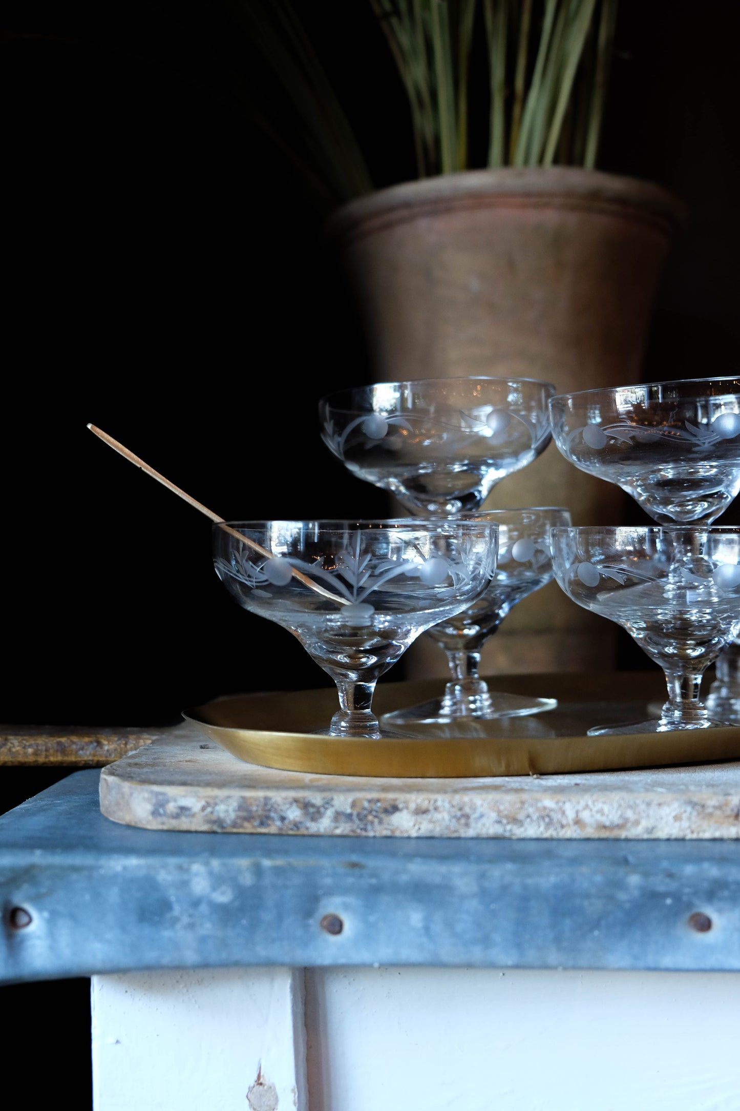 Vintage Etched Compote Glasses