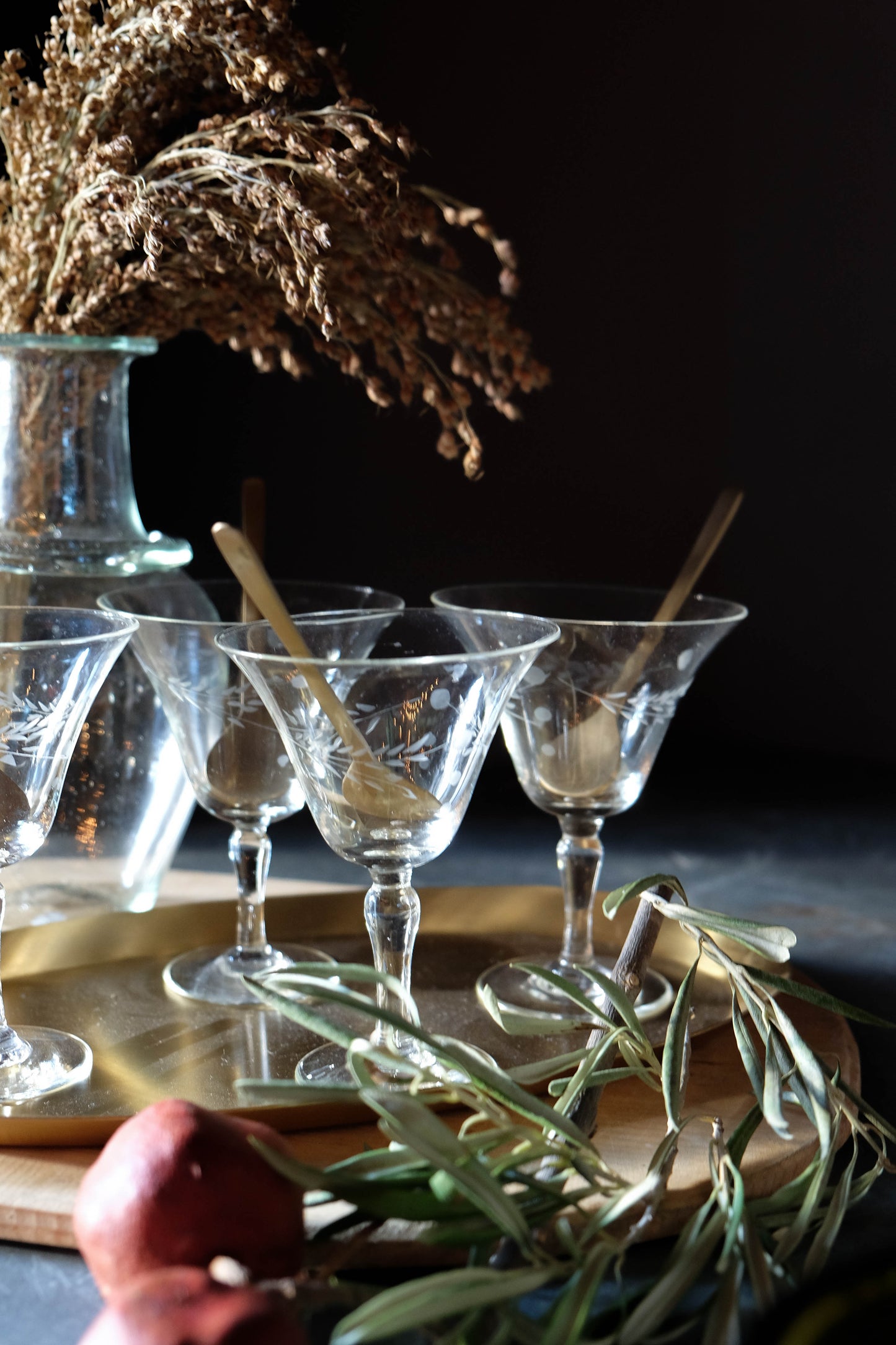 Vintage Etched Leaf Glassware